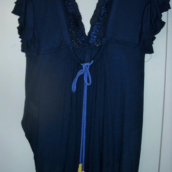 New $128 Free People Blue Fiesta Nueva Embroidered Open-Back Top Small - Picture 6 of 8